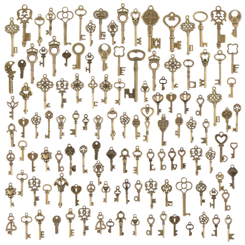 CHuangQi 125pcs/6oz Vintage Skeleton Keys Set, Steampunk Key Necklace, Antique Bronze Charms Pendants, DIY Handcrafts Jewelry Making, Wedding & Birthday Party Favors - Image 1