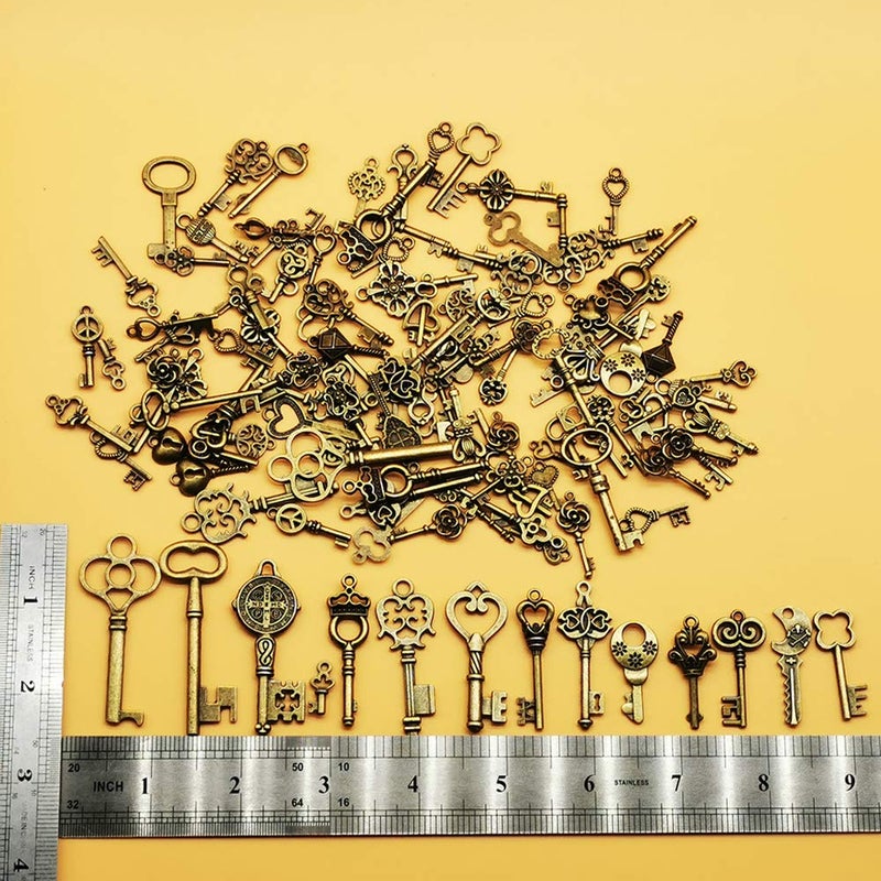 CHuangQi 125pcs/6oz Vintage Skeleton Keys Set, Steampunk Key Necklace, Antique Bronze Charms Pendants, DIY Handcrafts Jewelry Making, Wedding & Birthday Party Favors - Image 5