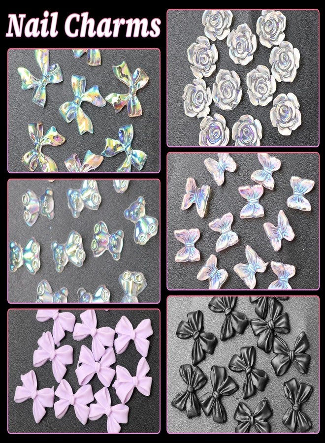 Lifextol Bow Nail Charms and Gems Junk Case Charms Rhinestones Nails Pearls 3D Charm Jewels for Fingernail Art, Pink Nail Rhinestones Set Fingernail Y2K for Acrylic Press on Nails Charm Kit - Image 3