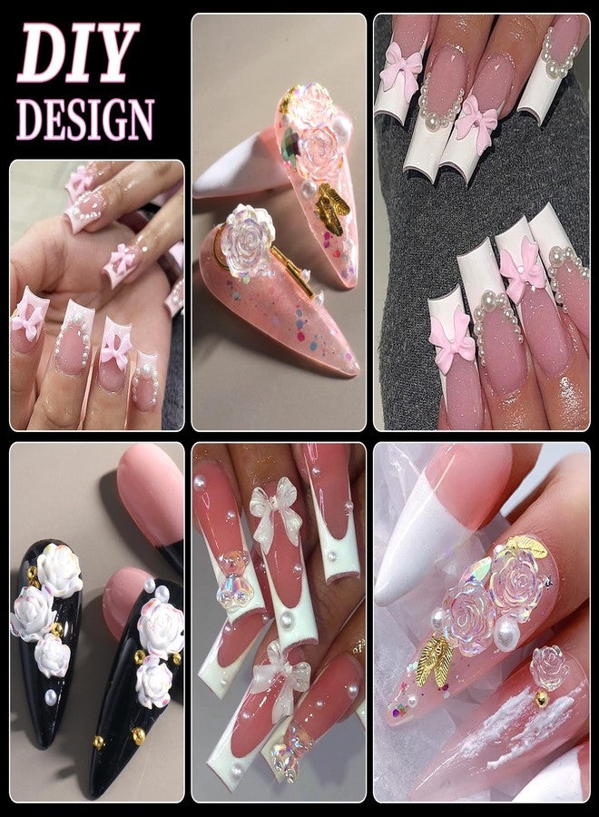 Lifextol Bow Nail Charms and Gems Junk Case Charms Rhinestones Nails Pearls 3D Charm Jewels for Fingernail Art, Pink Nail Rhinestones Set Fingernail Y2K for Acrylic Press on Nails Charm Kit - Image 5