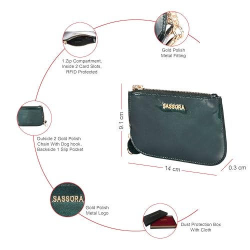 Sassora Premium Patent Leather Small Slim Pouch For Women's (Green) - Image 3