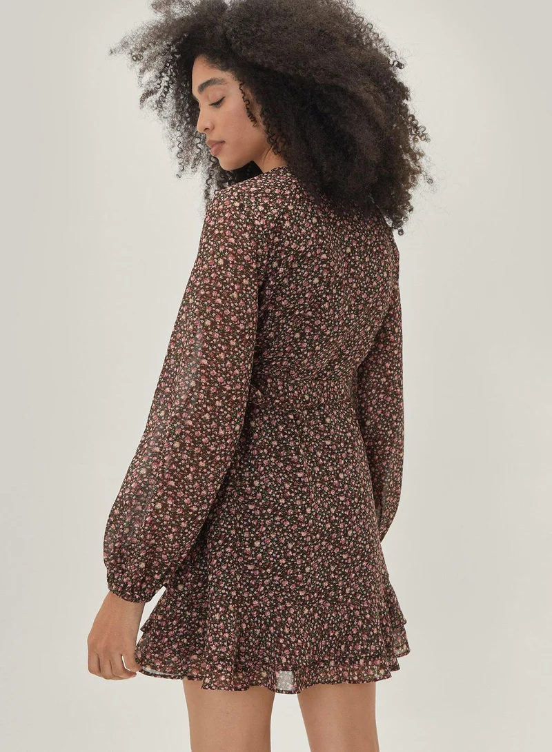 NASTY GAL Floral Print Ruffle Detail Dress
