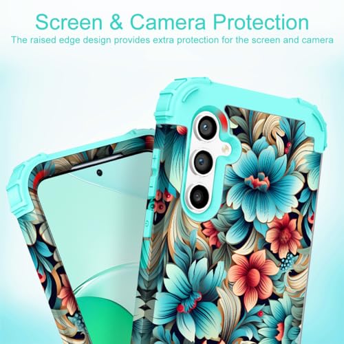 SleekCover for Galaxy A14 5G Case,3 in 1 Floral Pattern Heavy Duty Shockproof Protection Soft Silicone Rubber Bumper+Hard Plastic Hybrid Protective Cover for Samsung Galaxy A14 6.6",Blue Flower - Image 4
