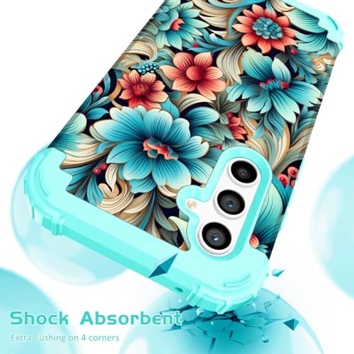 SleekCover for Galaxy A14 5G Case,3 in 1 Floral Pattern Heavy Duty Shockproof Protection Soft Silicone Rubber Bumper+Hard Plastic Hybrid Protective Cover for Samsung Galaxy A14 6.6",Blue Flower - Image 3