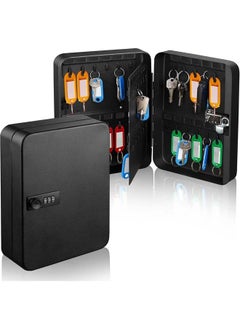 48-Digit Key Cabinet with Combination Lock, Resettable Black Digital Safe Storage Box, Steel Key Organizer with Colorful Key Label Stickers and Hooks
