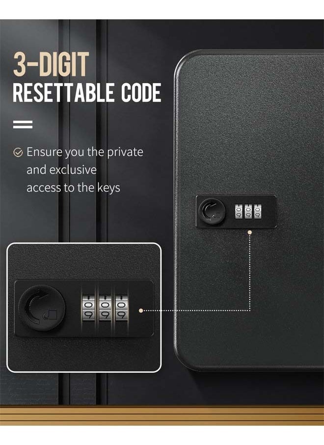 L&E - 48-Digit Key Cabinet with Combination Lock, Resettable Black Digital Safe Storage Box, Steel Key Organizer with Colorful Key Label Stickers and Hooks - Image 1
