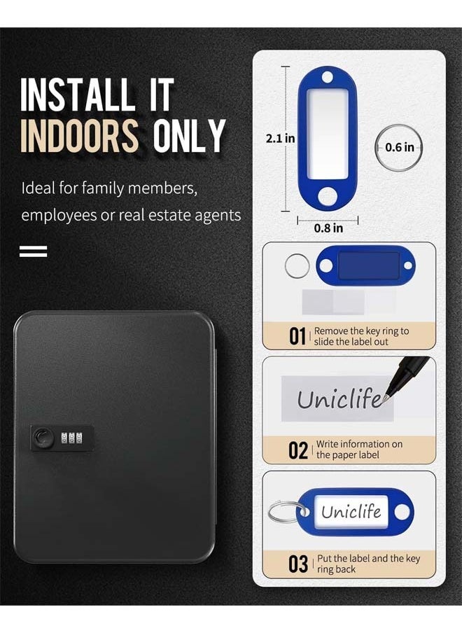L&E - 48-Digit Key Cabinet with Combination Lock, Resettable Black Digital Safe Storage Box, Steel Key Organizer with Colorful Key Label Stickers and Hooks - Image 1