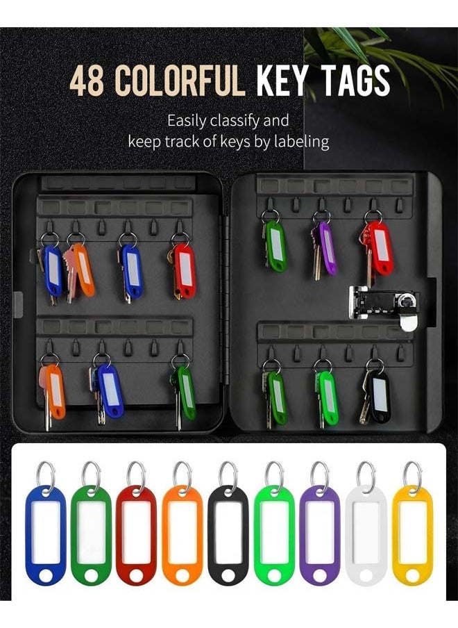 L&E - 48-Digit Key Cabinet with Combination Lock, Resettable Black Digital Safe Storage Box, Steel Key Organizer with Colorful Key Label Stickers and Hooks - Image 1