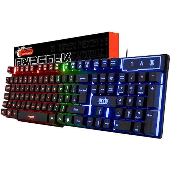 Orzly GAMING KEYBOARD RGB USB WIRED RAINBOW KEYBOARD DESIGNED FOR PC GAMERS, PS4, PS5, LAPTOP, XBOX, NINTENDO SWITCH, RX-250 HORNET EDITION (BLACK) BRAND: - Image 1