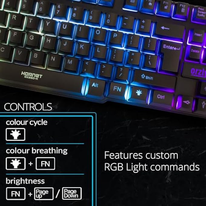 Orzly GAMING KEYBOARD RGB USB WIRED RAINBOW KEYBOARD DESIGNED FOR PC GAMERS, PS4, PS5, LAPTOP, XBOX, NINTENDO SWITCH, RX-250 HORNET EDITION (BLACK) BRAND: - Image 3
