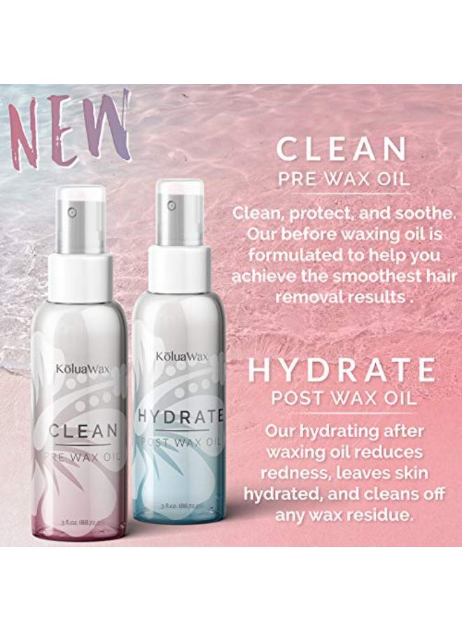 KoluaWax Hydrate At Home Waxing Kit Oils - Pre Wax Cleanser Preps & Protects Skin - Post Body & Facial Wax Oil Soothes, Reduces Redness, Removes Residue - Make Hair Removal Easy By Koluawax, 3 Oz. Each  - Image 2