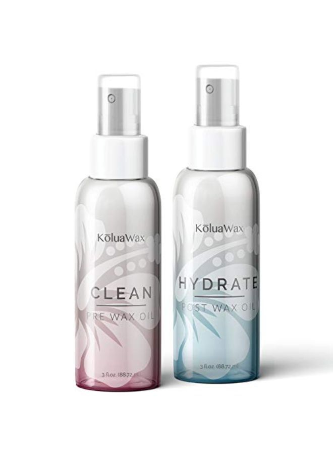 KoluaWax Hydrate At Home Waxing Kit Oils - Pre Wax Cleanser Preps & Protects Skin - Post Body & Facial Wax Oil Soothes, Reduces Redness, Removes Residue - Make Hair Removal Easy By Koluawax, 3 Oz. Each  - Image 1