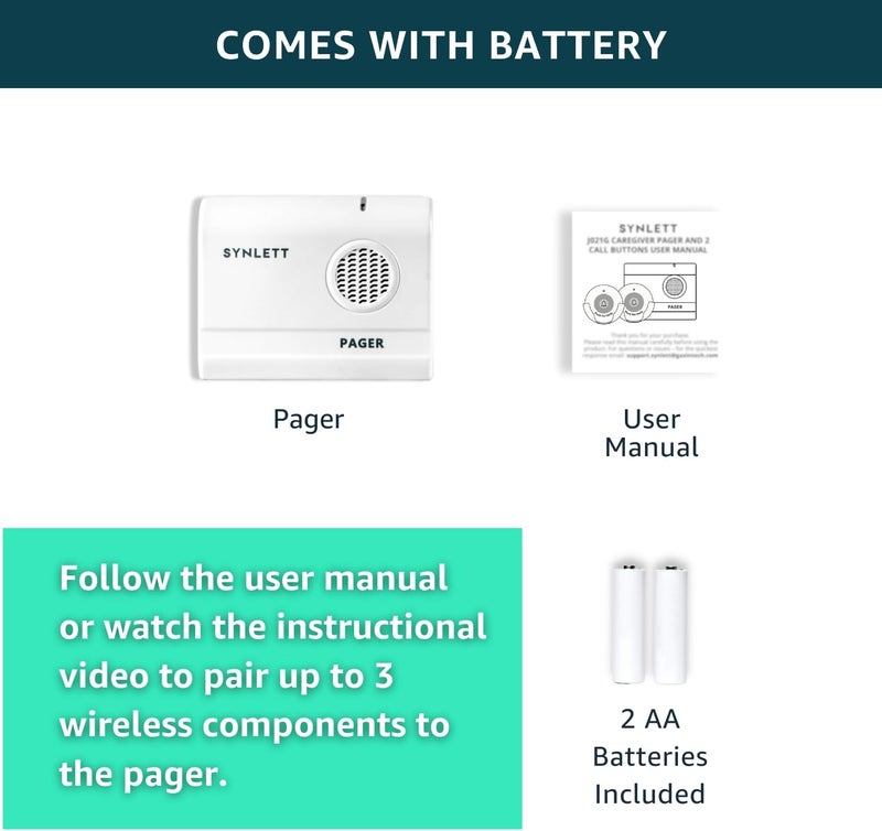 SYNLETT Portable Caregiver Pager Replacement Receiver ONLY Accessory Simple Alert System - (Call Button and Other accesories NOT Included) Must BE PAIRED to Component to Function - Image 4