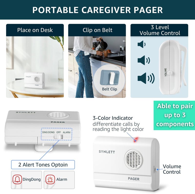 SYNLETT Portable Caregiver Pager Replacement Receiver ONLY Accessory Simple Alert System - (Call Button and Other accesories NOT Included) Must BE PAIRED to Component to Function - Image 2