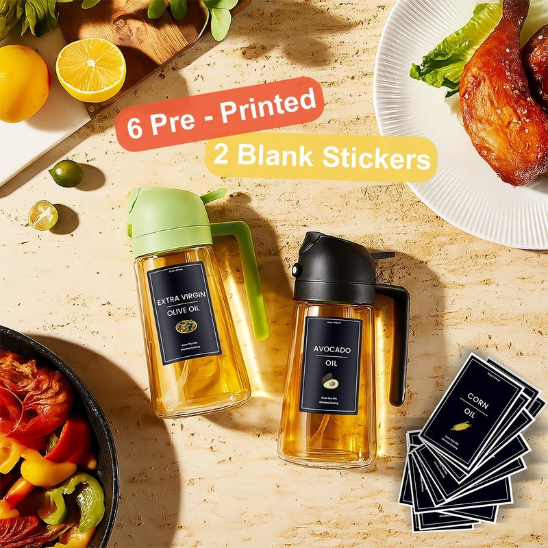 CXINYI - 16oz/470ml Olive Oil Dispenser for Kitchen with Stickers - 2 in 1 Olive Oil Sprayer for Cooking, Air Fryer, and Salad, Black&Blue (Light-Proof Kitchen Gadget) - Image 2