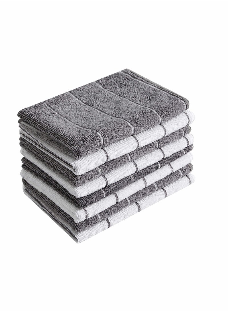 Y&D Kitchen Towels Microfiber Super Absorbent, Soft and Solid Color Dish Towels, 8 Pack (Stripe Designed Grey White Colors), 26 x 18 Inch  - Image 1