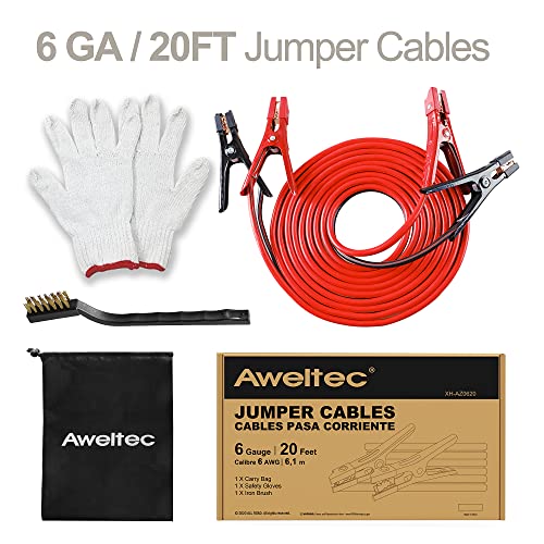 AWELTEC Jumper Cables 6 Gauge 20 Feet Battery Jumper Cables for Car -40℉ to 140℉ - Heavy Duty Booster Cables with Carry Bag, Safety Gloves and Iron Brush (6AWG x 20FT) - Image 2