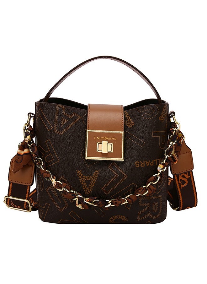 Sharpdo - Women'a High-End Sense of Letters One-Shoulder Messenger Bucket Bag Handbag 20*19*11CM - Image 1
