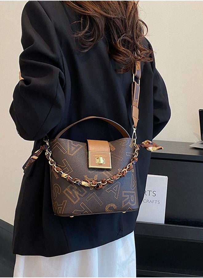 Sharpdo - Women'a High-End Sense of Letters One-Shoulder Messenger Bucket Bag Handbag 20*19*11CM - Image 1