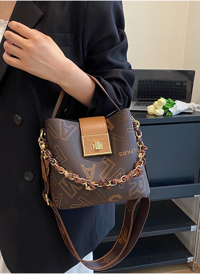 Sharpdo - Women'a High-End Sense of Letters One-Shoulder Messenger Bucket Bag Handbag 20*19*11CM - Image 1