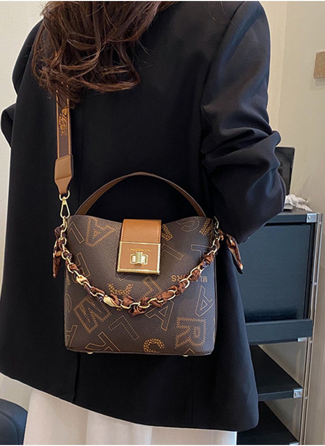 Sharpdo - Women'a High-End Sense of Letters One-Shoulder Messenger Bucket Bag Handbag 20*19*11CM - Image 1