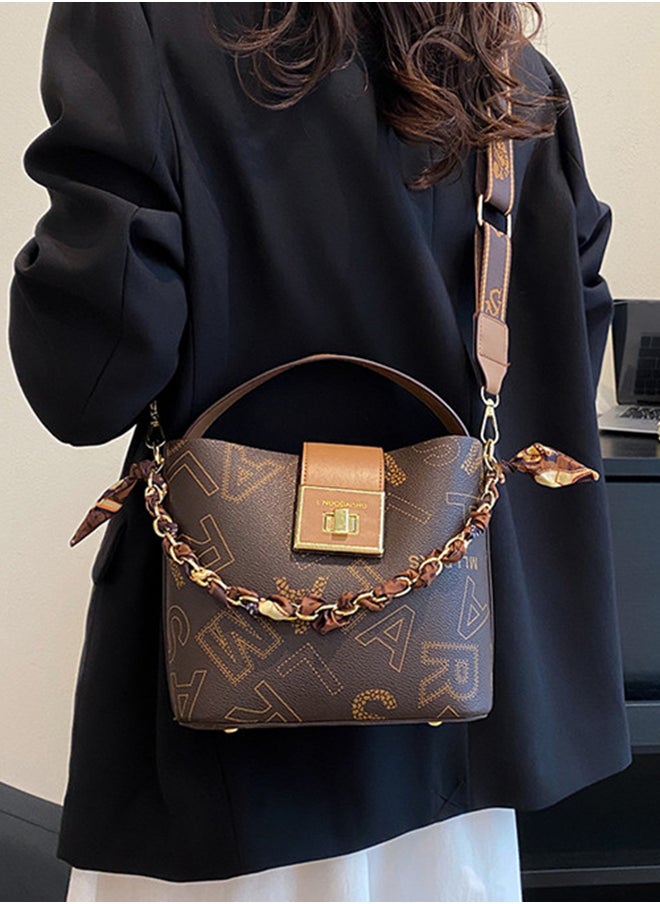 Sharpdo - Women'a High-End Sense of Letters One-Shoulder Messenger Bucket Bag Handbag 20*19*11CM - Image 1