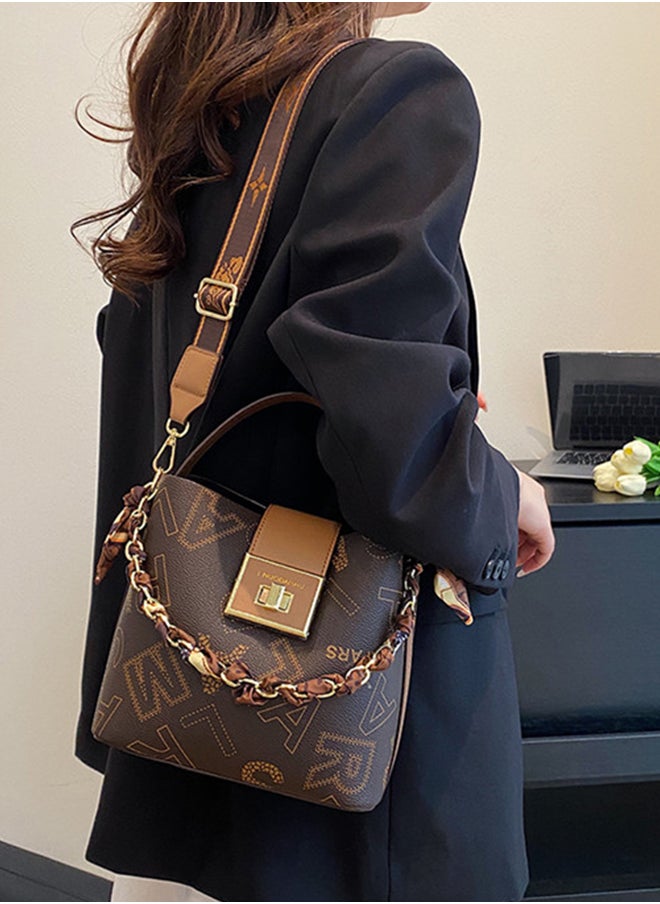 Sharpdo - Women'a High-End Sense of Letters One-Shoulder Messenger Bucket Bag Handbag 20*19*11CM - Image 1