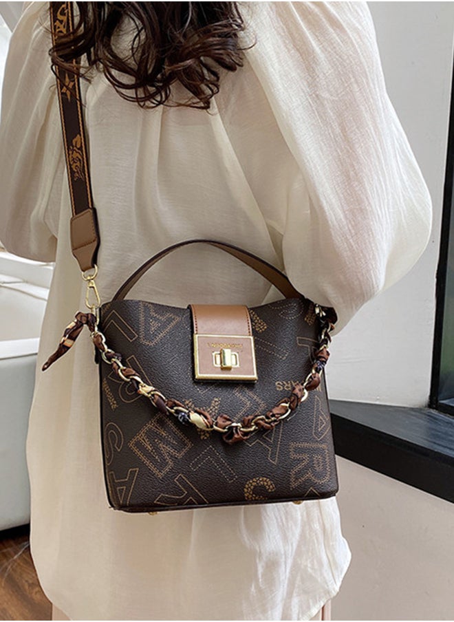 Sharpdo - Women'a High-End Sense of Letters One-Shoulder Messenger Bucket Bag Handbag 20*19*11CM - Image 1