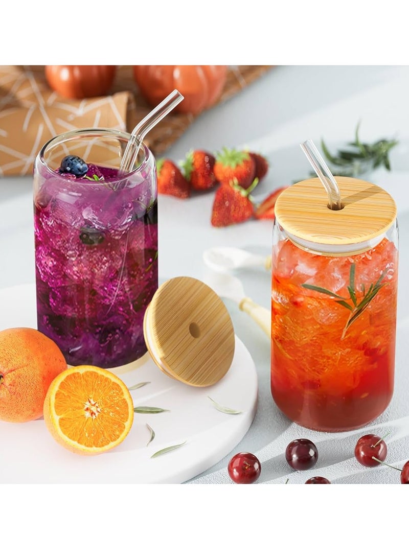 eBasket Clear Pyrex Thermal Cup with Bamboo Lid + Straw Glass for Hot and Cold Drinks, Cocktails, Tea, Coffee and Iced Juice - 600ml 