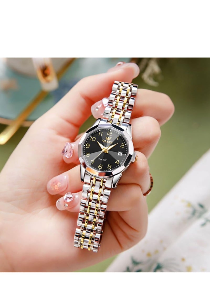 OLEVS Women's Watch Classic Dress Mechanical Women's Watch Analog Quartz Stainless Steel Waterproof Luminous Date Two-tone Easy to Read Watch - Image 3