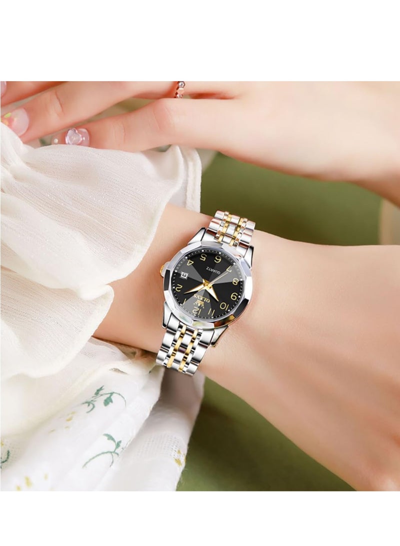 OLEVS Women's Watch Classic Dress Mechanical Women's Watch Analog Quartz Stainless Steel Waterproof Luminous Date Two-tone Easy to Read Watch - Image 2