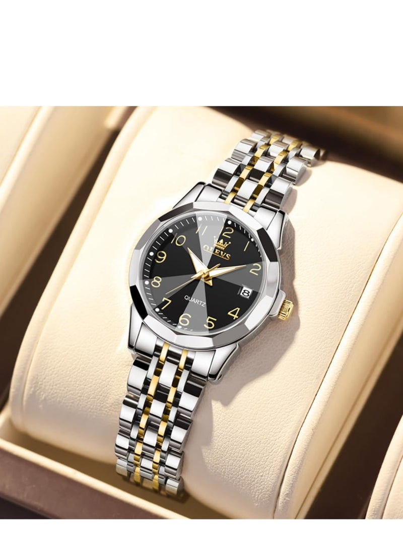 OLEVS Women's Watch Classic Dress Mechanical Women's Watch Analog Quartz Stainless Steel Waterproof Luminous Date Two-tone Easy to Read Watch - Image 4