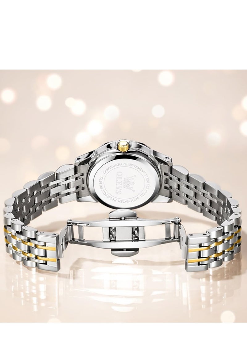 OLEVS Women's Watch Classic Dress Mechanical Women's Watch Analog Quartz Stainless Steel Waterproof Luminous Date Two-tone Easy to Read Watch - Image 5