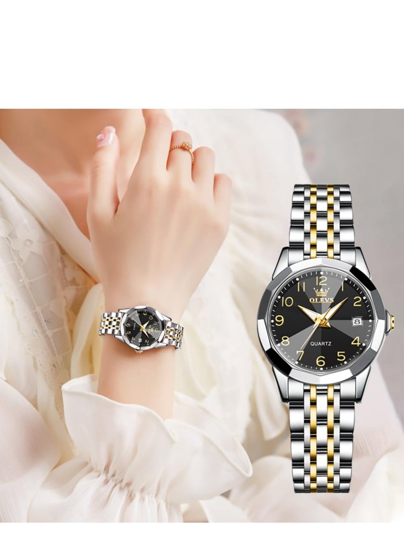 OLEVS Women's Watch Classic Dress Mechanical Women's Watch Analog Quartz Stainless Steel Waterproof Luminous Date Two-tone Easy to Read Watch - Image 1