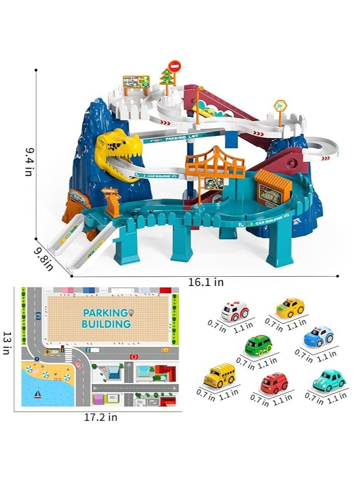 Dinosaur Race Track Playset for Boys Kids 3-5, Dinosaur Climbing Hills Car Track Play Set with 5 Mini Racer Cars, Kids Car Ramp Track Toys for 3 4 5 6 7 8 Year Old Boys Girls - Image 2