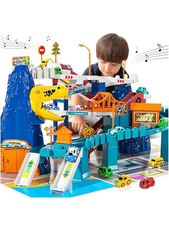 Dinosaur Race Track Playset for Boys Kids 3-5, Dinosaur Climbing Hills Car Track Play Set with 5 Mini Racer Cars, Kids Car Ramp Track Toys for 3 4 5 6 7 8 Year Old Boys Girls - Image 1