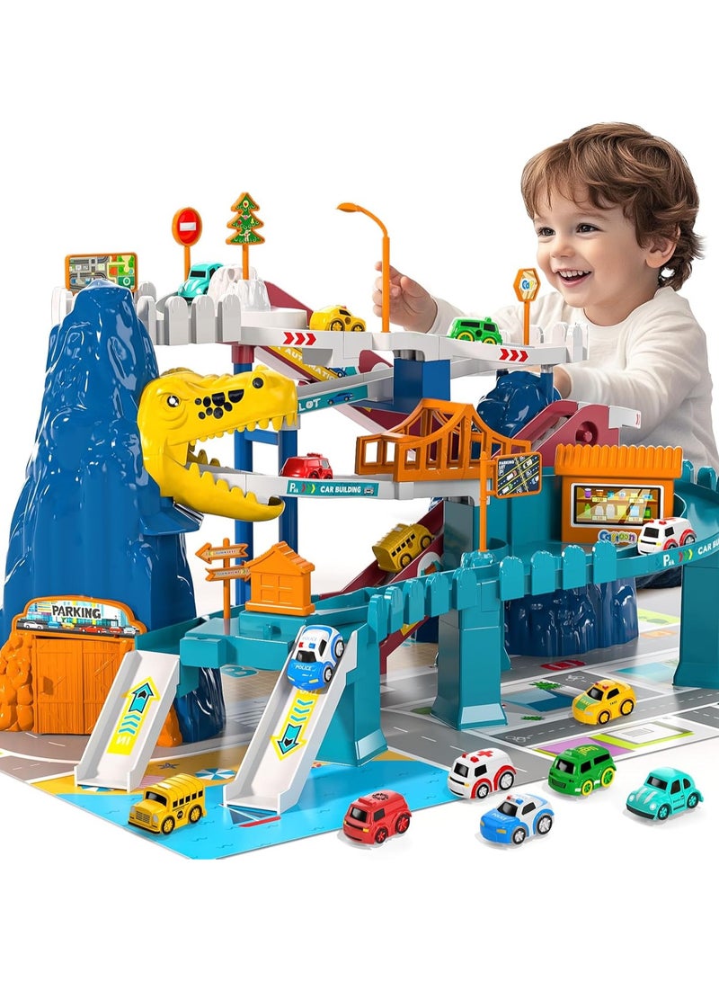Dinosaur Race Track Playset for Boys Kids 3-5, Dinosaur Climbing Hills Car Track Play Set with 5 Mini Racer Cars, Kids Car Ramp Track Toys for 3 4 5 6 7 8 Year Old Boys Girls - Image 3