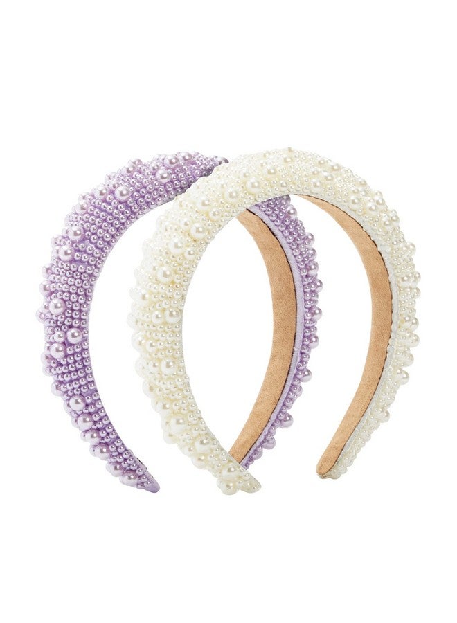 Glamlily طقم من 2 رباط رأس كريستالي للنساء مزود بوسادة من اللؤلؤ (لافندر أبيض) - Image 2