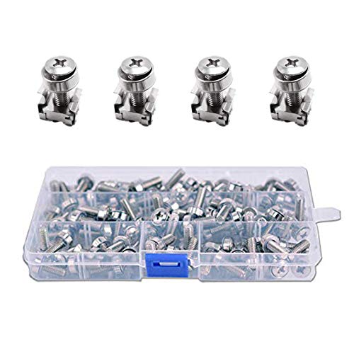 Wang-Data 50 Sets M6 Square Hole Hardware Cage Nuts & Mounting Screws Washers for Server Rack and Cabinet (M6 X 20mm)(Screw+Washer+cage nut) - Image 1