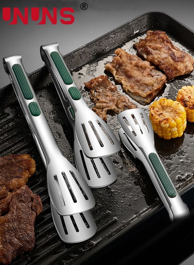 UNUNS Stainless Steel Food Tongs,3-Pack Non-Slip Tongs With Sillcone Cover，High Heat Resistant Kitchen Tongs For Serving Food,Tongs For Grill,Salad，7", 9" And 12"  - Image 1