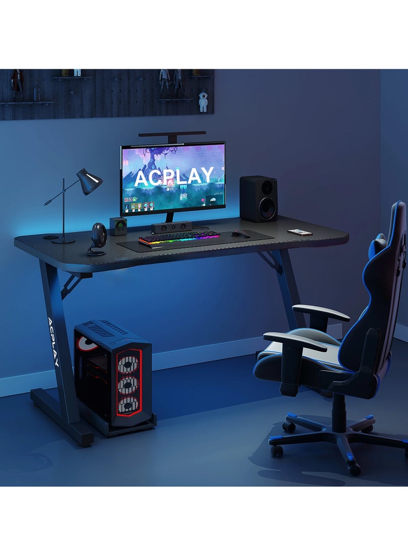 ACPLAY Large Gaming Table,PC Computer Desk with Carbon Fiber Surface, Gaming Desk,Z Shaped PC Gaming Workstation,Ideal for Gaming Home Office (100x60x75cm) - Image 1