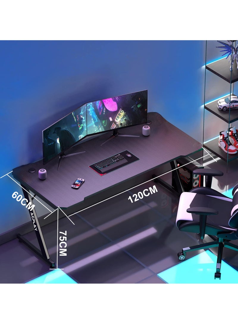 ACPLAY Large Gaming Table,PC Computer Desk with Carbon Fiber Surface, Gaming Desk,Z Shaped PC Gaming Workstation,Ideal for Gaming Home Office (100x60x75cm) - Image 5