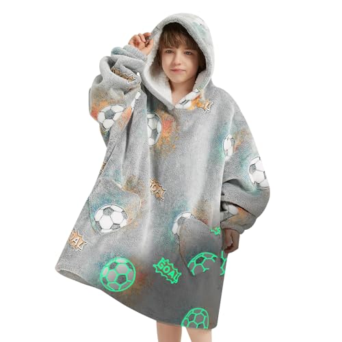 Fiosnow Glow in the Dark Football Blanket Hoodies for Kids 6-13YR Oversize Wearable Blanket Hoodies for Boys Girls Teens - Image 1