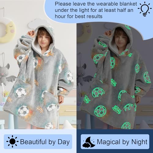 Fiosnow Glow in the Dark Football Blanket Hoodies for Kids 6-13YR Oversize Wearable Blanket Hoodies for Boys Girls Teens - Image 2
