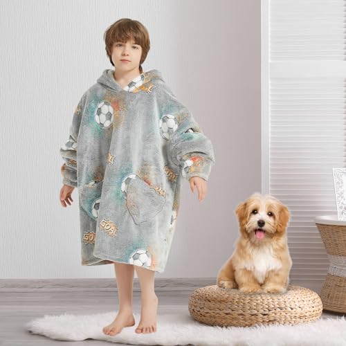 Fiosnow Glow in the Dark Football Blanket Hoodies for Kids 6-13YR Oversize Wearable Blanket Hoodies for Boys Girls Teens - Image 3