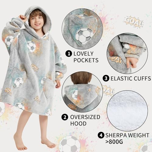 Fiosnow Glow in the Dark Football Blanket Hoodies for Kids 6-13YR Oversize Wearable Blanket Hoodies for Boys Girls Teens - Image 5