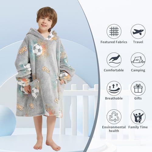 Fiosnow Glow in the Dark Football Blanket Hoodies for Kids 6-13YR Oversize Wearable Blanket Hoodies for Boys Girls Teens - Image 4