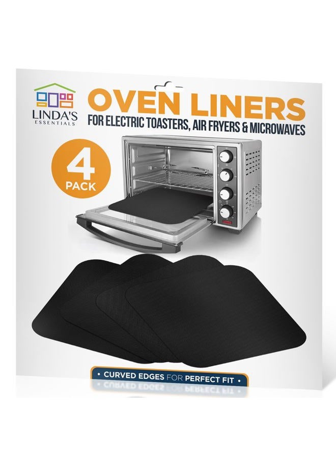 Linda's Essentials Toaster Oven Liners for Bottom of Oven (4 Pack) Reusable Non-Stick Heat Resistant Toaster Liners, Compatible with Ninja, Cuisinart, Emeril Lagasse & More, Toaster Mat, 12"x12" (Black) - Image 1