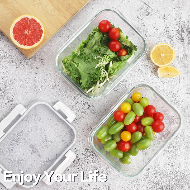HOMBERKING 24pc Glass Food Storage Containers with Lids, Glass Meal Prep Containers with Leak Proof Snap Lock Lids, Airtight Bento Lunch Boxes, Kitchen Storage (12 lids & 12 Containers) - White - Image 2