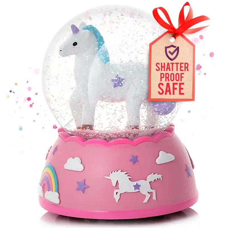 Shatterproof Unicorn Snow Globe for Girls  Handpainted with Musical Melody  Plastic Snow Globes for Kids  Unbreakable Snow Globe  Child Safe